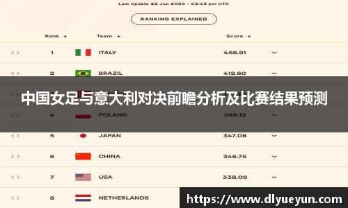 中国女足与意大利对决前瞻分析及比赛结果预测